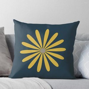 Pillow Big Daisy In Light Mustard Yellow And Grey On Navy Blue Minimalist Retro Modern Floral Throw Sofas Covers