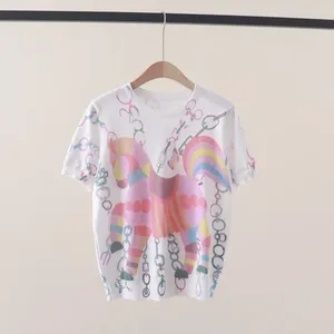 Women's T Shirts Summer Horse Print Women T-Shirts Short Sleeved Graphic Fashion Knitted Tops Y2k Top Clothing