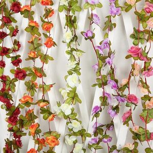 Decorative Flowers 2.5M Rose Artificial Flower For Wedding Garland White Home Room Decoration Spring Autumn Garden Arch Decor DIY Fake Vine