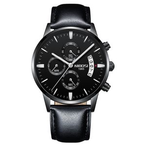 NIBOSI Brand Quartz Chronograph Fine Quality Leather Strap Mens Watches Watch Luminous Date Life Waterproof Wholesale Wristwatches 2873