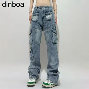 Kvinnors jeans anpassade OEM -tillverkare fickor hög midja streetwear baggy casual damer lång fallskärmslast för kvinnor byxor