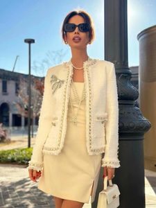 Giacche da donna Modphy Elegante autunno inverno rotondo in lana rotonda Donne Corea Office di moda Lady Coats Beige Chic Cardigan Tweed Jacket