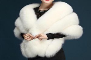 Kości słoniowej Faux Fur Wrap Evens i owijanie Faux Futra ramionowe kurtka ślubna Bolero Wedding Bidal Bridal Winter Coat w Stock8983446