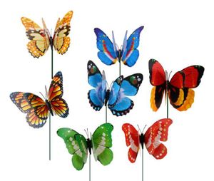 Decorações de jardim 12 cm coloridas de duas camadas grandes estacas de borboleta para jardinagem ao ar livre insetos falsos rh27506067505