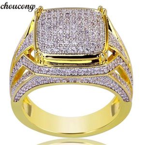 choucong Handmade Male Hiphop ring Pave Setting Diamond Yellow Gold Filled Wedding Band Rings for men Gold Color Jewelry 263S