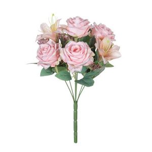 Fiori decorativi ghirlande di alta qualità Silk Rose Lily Bouquet Fiori artificiali per il matrimonio Decorazione per la casa di Natale Accessori per finestre interni fai -da -te Accessori