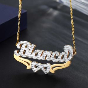 designer Custom English Name Necklace Stainless Steel DIY Double Layer Hip Hop Double Color Name Necklace
