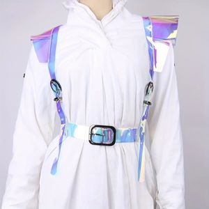 レーザーY2K PVCハーネスベルト調整可能なトレンディ透明な待機ベルト女性ヒップホップサスペンダーミュージカルフェスティバルコスチューム240510