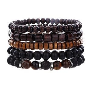 Handgefertigter mehrschichtiger hölzerner Perlen -Charme Armbänder Schmuck Set Verstellbarer Party Club Dekor für Männer Retro Armreifen