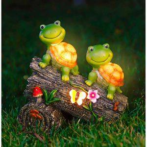 Wogoon Turtle Figures utomhusdekorationer, solenergi Sweet Frog Face Turtles Harts Staty med 4 LED -lampor, trädgårdskonst Spring Fall Winter Chuldedekor