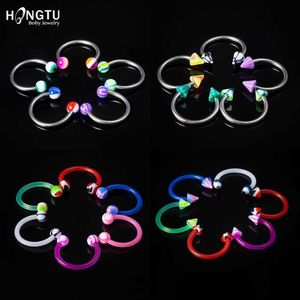 Соска колец Hongtu 10pcs Circular Horseshoe Ring Septum Septum Кольцо для губ серьги 16 г стальной акриловой пирсинг ювелирные украшения Оптовые Y240510