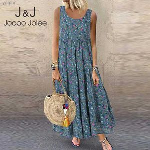 Urban Sexy Dresses Jocoo Jolee Bohemian Maxi Dress Womens Casual Vintage Sleeveless O-Neck Floral Print Loose Skirt Extra Large Beach Sun SkirtL2405