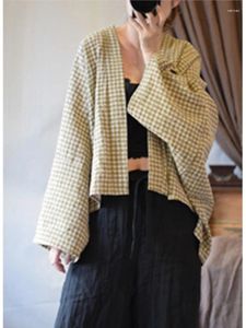 Women's Jackets Spring/Summer Linen Bubble Skin Plaid Vintage Chinese Cardigan Sunscreen Top 2024 Casual Coat