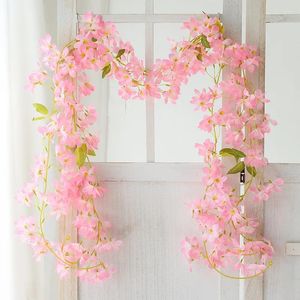 Fiori decorativi 185 cm Fiore artificiale Yingchun Blossom Garland Wedding Arch Garden Backdrop Decorazione per festa Decorazione di seta Falne piante Vine