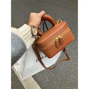 Brown Mini Handbag Korean Fashion High Quality Womens Simple Square PU Leather Casual One Shoulder Crossbody Bag 240429