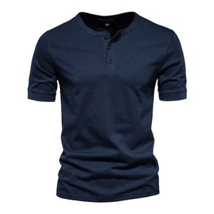 メンズポロスアイオペソン100％コットンヘンリーカラーTシャツメンカジュアル高品質夏の短いslveメンズTシャツファッションベーシックTシャツ男性Y240510pvgy