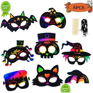 Altre organizzazioni di pulizia Nuova 8ps Halloween Mascheri graffi fai -da -te Magic Rainbow Color Kidspyping Toys Gift Party Favors Decora Dhrae