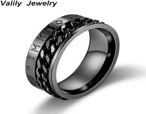 Valily Norse Viking Symbol Ring rostfritt stål Goldblack kubansk länk roterande ring för män 9mm band bröllop ringar smycken1707934