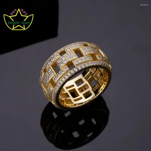 Anelli a cluster Design di stelle luminose Hip Hop S925 Silver Full Diamond Hollow Male Simple Zircon Ring Goldelry Gold