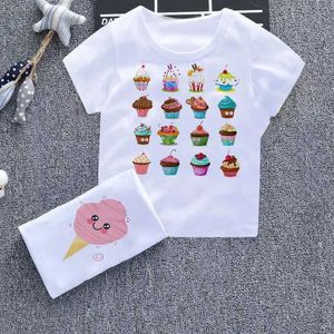 T-Shirts Karikatür Sevimli Erkek ve Kız Tişörtler Eğlenceli Dondurma Bebek Giyim Harajuku Tasarım Çocuk Yuvarlak Boyun Beyaz Yeni Çocuk Gömlek2405