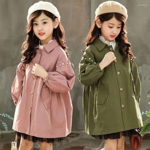 Giacche 2024 Girls Kids Trench Fashion Coats perline Big Girl Casual Cotton Overboats Overcoats Biln