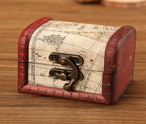 Vintage Jewelry Box Mini Wood World Map Pattern Metal Container Organizer Storage Case Handmade Treasure Chest Wooden Small Boxes 2413515