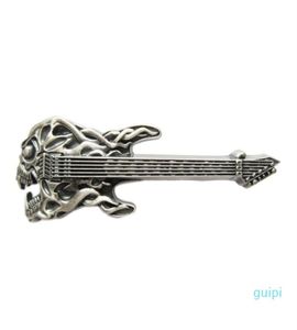 Ny Vintage Silver Plated Tattoo Skull Guitar Music Belt Buckle Boucle de Ceinture Bucklemu024sl6843247