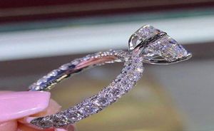 Sparkling 925 Sterling Pierścień Silver In14k Gold File Białe niebieski szafir Diamentowy zaręczyny Bridal Wedding Bejdia 5974001