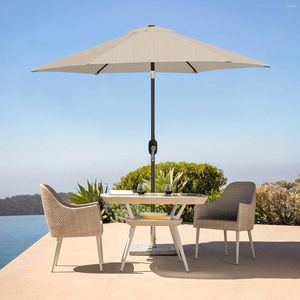 Camp Furniture 7.5ft Outdoor Patio Umbrella - Market Table Pool Deck UPF50 UV Protection With Push Button Tilt Crank And 6 Sturdy Ri