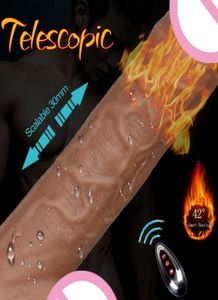 Realistisk dildo kvinnlig onani teleskop vibrerande tryck med sugkoppuppvärmning penis trådlös fjärrkuk för kvinnor1986539