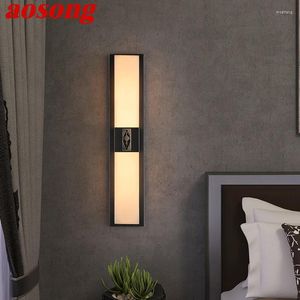 Wall Lamp AOSONG Brass Light LED Modern Luxury Marble Sconces Fixture Indoor Decor For Home Bedroom Living Room Corridor