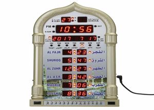 アザンモスクの祈りの時計イスラムモスクカレンダーイスラム教徒の祈りの壁の時計アラームラマダンホーム装飾リモートコントロールノートバッテリー4643738