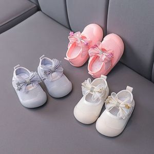 Baby Girl Cute Bow Kick Proof Learning Single 2024 Spring New Korean Breathable Soft Sole Princess Shoes