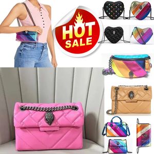 Retro Designer Kurt Geiger Eagle Heart Rainbow Leather Tote Bag Women Shoulder Bag Crossbody Clutch Travel Purse With Silver Chain Cool Style Walking Briefcase