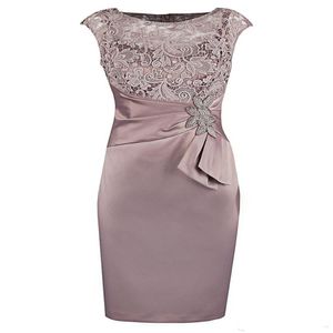 2018 New Sexy Jewel Sheath Lace Appliques Peplum Sleeveless Satin Elegant Wedding Dresses Mother's Dresses Knee Length Custom Made 2066