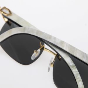 Wholesale Rimless Mirror SunGlasses Hot 8200760 White Inside Black Buffalo Horn with vertical stripes Optical Hot Unisex Sunglasses New 244r