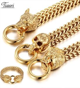 Link Chain Tiasri 12mm Fashion Animal Design Gothic Bracelet For Men Gold Color High Quality Stainless Steel Figaro Weave Texture3763390