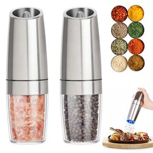 Electric Pepper Grinder Stainless Steel Automatic Gravity Shaker LED Light Salt Spice Mills Tools Kitchen Gadgets 240429