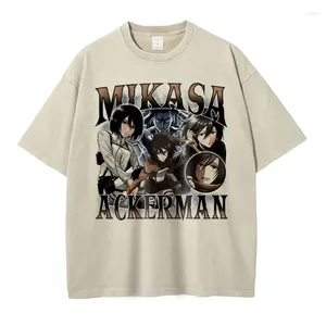 Camisetas masculinas Mikasa ackerman camisa vintage lavagem de anime camisetas Eren jaeger streetwear moda y2k manga retro tops tees homem algodão algodão