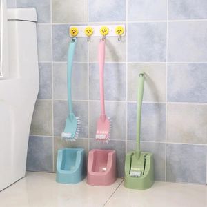 Bath Accessory Set Double Head Plastic Toilet Brush Multifunction Curved Bathroom Cleaning Scrubber Bending Thicken Handle