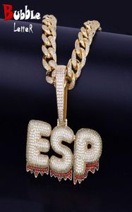 Custom Name Bubble Letter Necklace Red Color Material Copper Cubic Zircons Hip Hop Rock Street1399098