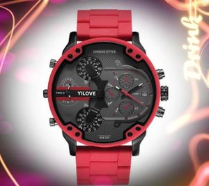 Big Mens Pin Work Precision Watch 57mm Red Rubber Steel Belt Sports Japan Quartz Movement Multi Time Zone Wristwatches Gifts Relog6628633