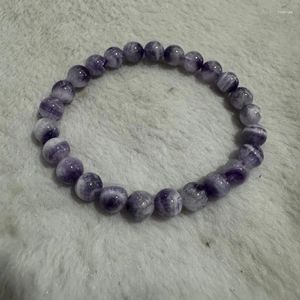 Länkarmband Pangem-Wholesale 1st Natural Dog Teeth Amethyst Bead Armband 6mm 8mm 10mm 12mm Round Gemstone Pärlor 18,5 cm lång