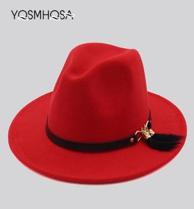 New Mody Womens Fedora Hat Black Bowler Hat Men Outumn Winter Feel Wide Brim Jazz Fedora para Mulher Drop WH7012351358