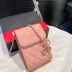 Top famous brand bags Bow chain bag Shoulder Bas handbag Plaid purse Double lettere Sheepskin caviar pattern Women's luxury Evening Bags Mobile phone bag 11cm