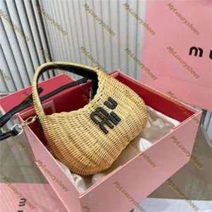 Mumui Straw Bagar Bolsa de luxo designer de luxo MUIS Bolsas Tootes Lady ombros portáteis Bolsa de cosméticos Casos de bolsas de bolsa de vime de vime