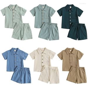 Roupas conjunta crianças, traje de manga curta de cor sólida meninos do verão Tops de algodão para bebês roupas infantis usam 6m-4y