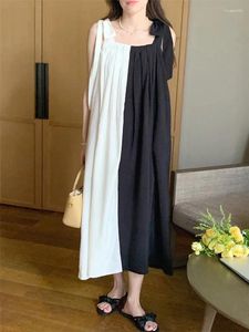 Casual Dresses Xitao Bandage Bow Square Collar Pullover Dress Spaghetti Strap Loose Ankle-Length 2024 Summer Show Thin Lyd1247