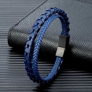 Charm Bracelets MKENDN Leather Bracelet For Men Genuine Wrap Braided Leather Cuff Bangle Bracelet with Magnetic Stainless Steel Clasp For Women Y240510