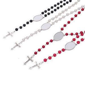 designer Heat transfer Rosary Beads Necklace Beads Necklace Heat Transfer Cross metal pendant